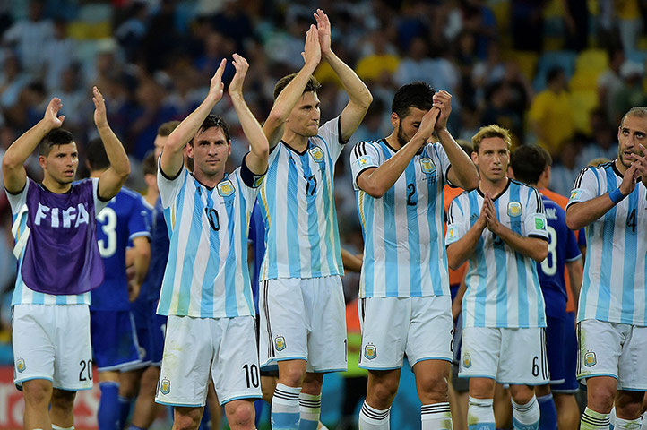 Argentina v Bosnia...: Argentina's players celebrate at the end