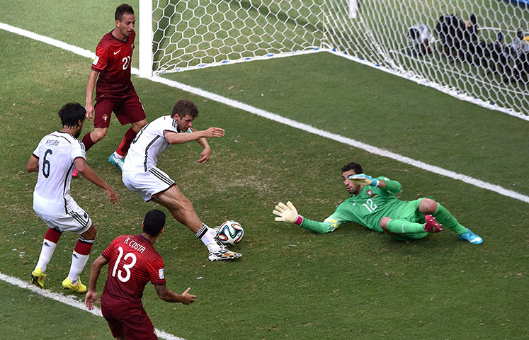 GermanyvPortugal: Germany's forward Thomas Mueller scores
