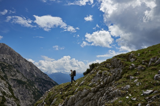 A hiker pictured on his way to the 'Lamsenspitze' at the Karwendel region near Vomp, Austria.