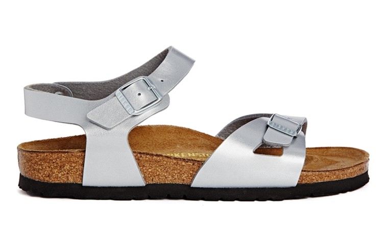Silver sandals: Silver sandals - matte silver with cork sole by Birkenstock