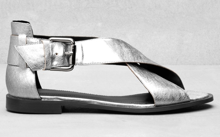 Silver sandals: Silver sandals - crosss trap with buckle ankle by & Other Stories