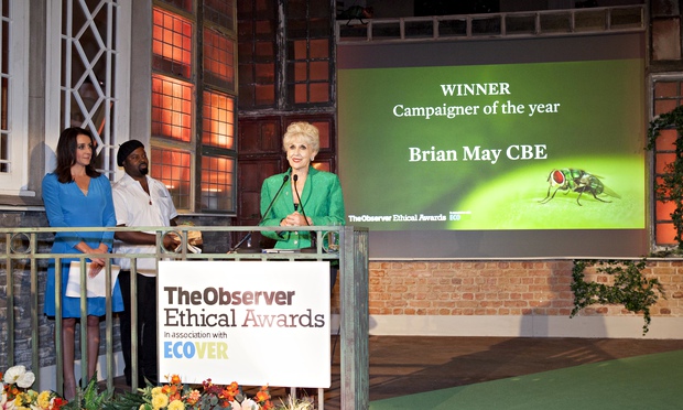 Anita Dobson accepts Campaigner of the Year for her husband Brian May, Observer Ethical Awards 2014