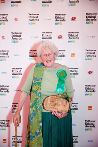 Anne Power with her trophy for the Local Hero, Observer Ethical Awards 2014