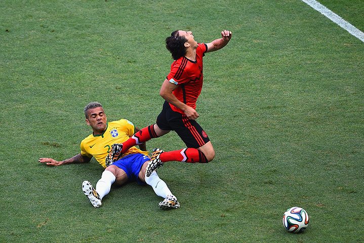 brazil versus mexico: Alves foul