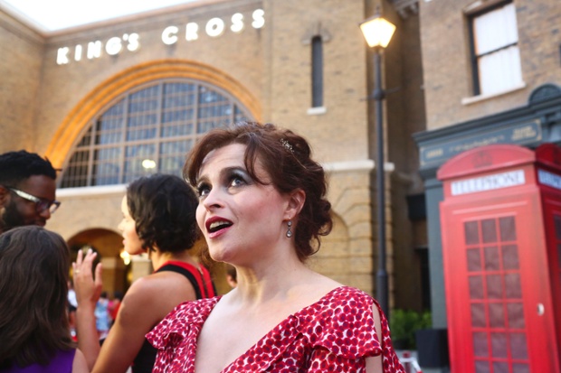 Helena Bonham Carter speaks to press at Diagon Alley
