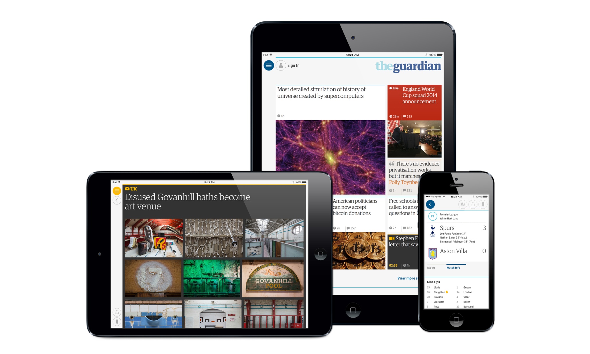 iOS devices showing the Guardian iOS news app 3.0