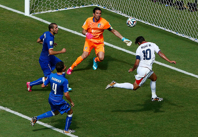 Italy v Costa Rica: Costa Rica's Bryan Ruiz scores a goal against Italy