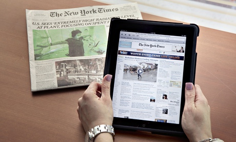 The New York Times website open on an iPad.