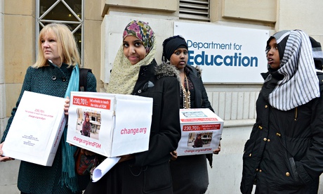 Anti-fgm campaigners outside the department for education before a meeting with Michael Gove