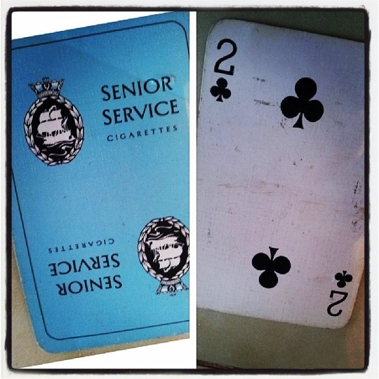 I saw Mojo several times during the run and one of the days I got up at the crack of dawn to be one of the first in the day seat line. (Got there about 6.45am and was in the middle of the front row.) One of the scenes in the play is a card game gone wrong - the cast wreck the set amidst a frenetic row and, on that day, Ben Whishaw kicked one of the playing cards off the stage and directly in my lap. Mojo was my favourite show of 2013 and I saw it several times - having a special memento to keep is brilliant. (And I didn't even have to steal it - Ben Whishaw gave it to me!)