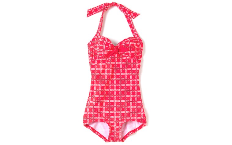 Swimwear: Swimwear - red print halter swimsuit by Boden