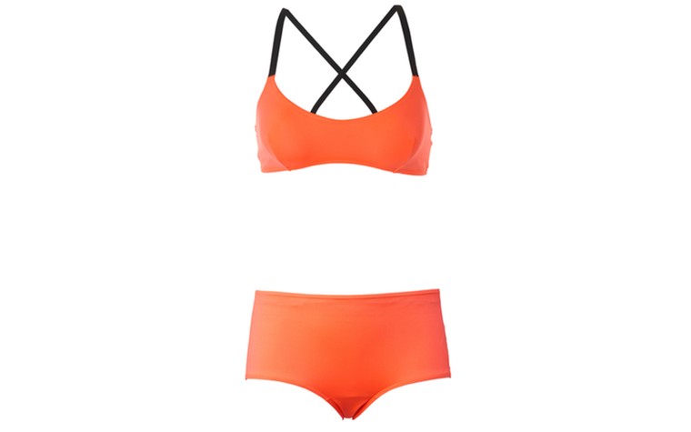 Swimwear: Swimwear - neon orange w black racer back straps bikini by Monki