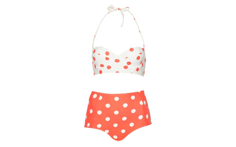 Swimwear: Swimwear - orange and white high waisted retro bikini by Topshop