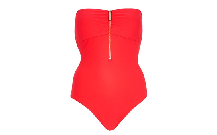 Swimwear: Swimwear - red bandeau swimsuit with zip by River Island