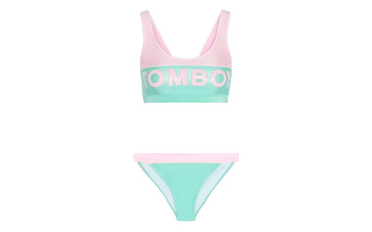 Swimwear: Swimwear - mint and baby pink tomboy logo bikini by Filles A Papa