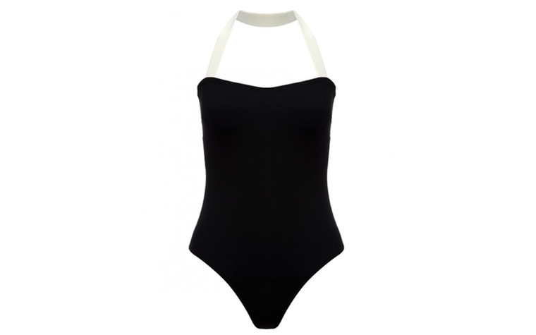 Swimwear: Swimwear  - black swimsuit with white halter strap by Petit Bateau