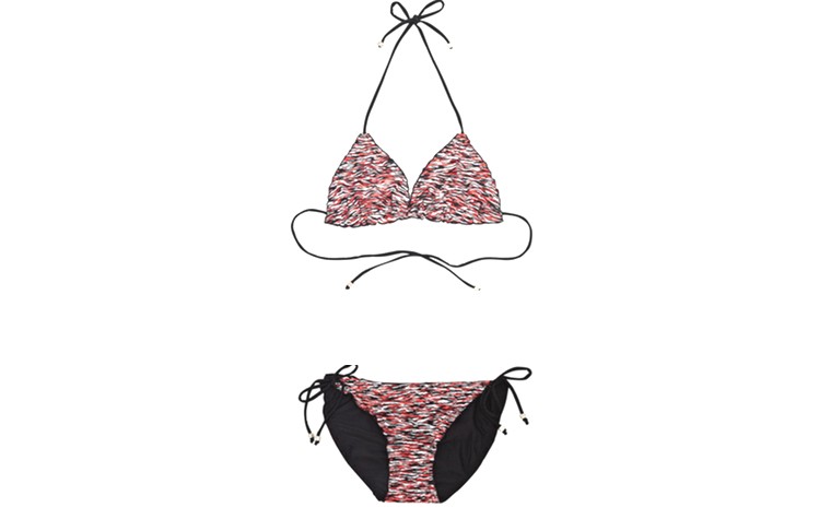 Swimwear: Swimwear - red black white print triangle tie bikini by French Connection