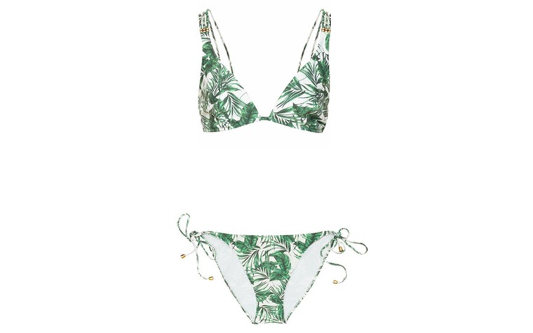 Swimwear: Swimwear - green and white palm print bikini by Reiss
