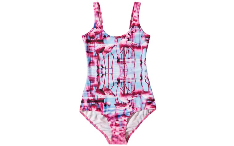 Swimwear: Swimwear - reflected flamingoes print swimsuit by BamBam