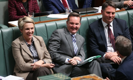 Deputy Labor leader Tanya Plibersek, Chris Bowen and Richard Marles during question time.