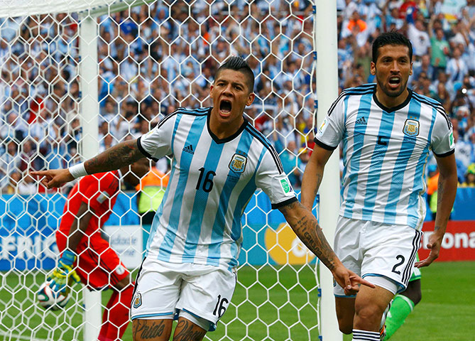 sport..: Argentina's Marcos Rojo celebrates