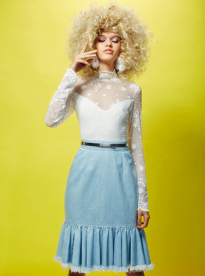 Fashion gallery: White lace body and jean skirt