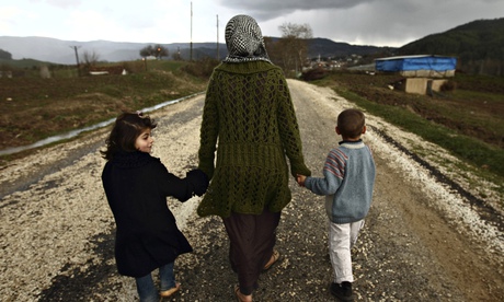 Sawssan  Abdelwahab, who fled Idlib in Syria, with her two children