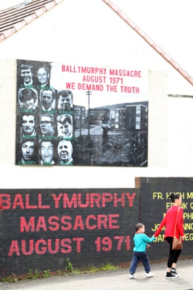 A mural commemorating the 1971 Ballymurphy shootings in west Belfast, Northern Ireland.