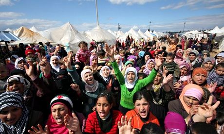 Syrian refugees at a protest against Assad in Turkey