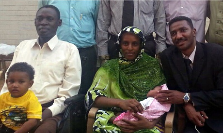 Meriam Ibrahim with her baby, husband Daniel Wani, their son and a lawyer