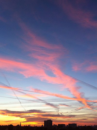 Your Pictures: Airplane tracks in a London sunset