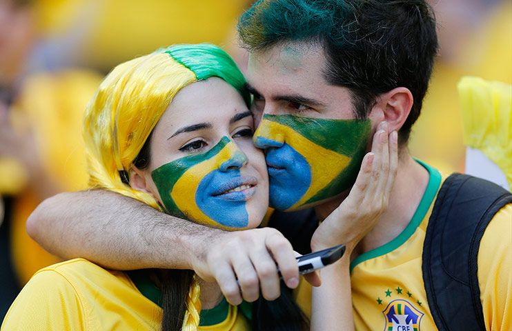 Brazil v Chile: Brazil fans are in the Mineirao stadium early for the first knockout game