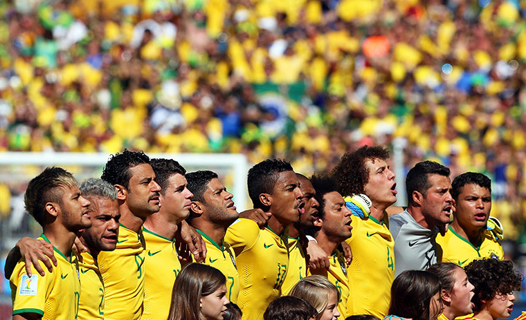 Brazil v Chile: The Brazilians sing their national anthem with typical gusto