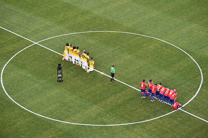 brazil v chile: Brazil's and Chile's players gather 