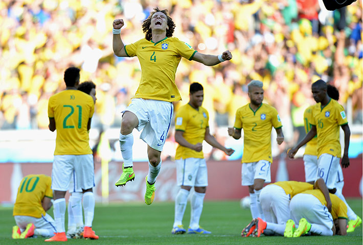 brazil v chile: Brazil celebrate