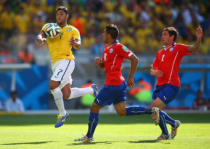 brazil v chile: Hulk handles the ball