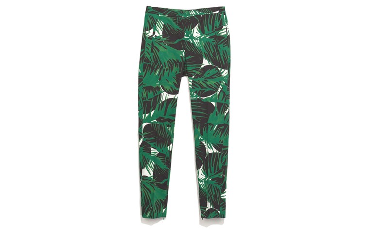 Weather defying prints: Bright prints for grey weather - green leaf print trousers by Zara