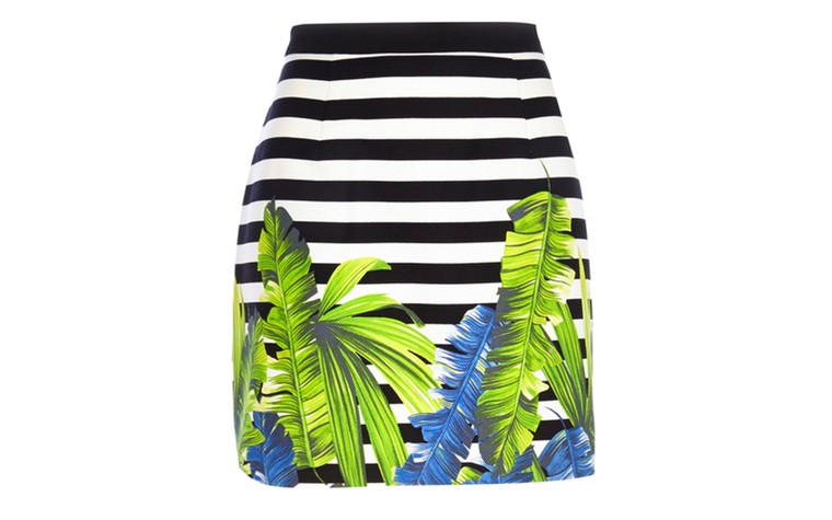 Weather defying prints: Bright prints for grey weather - palm print stripe skirt by river island
