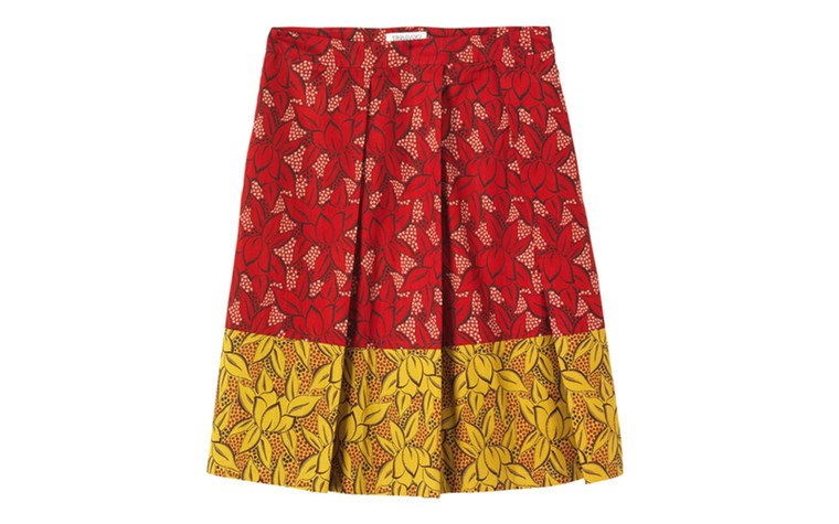 Weather defying prints: Bright prints for grey weather - red and yellow leaf print skirt by toast