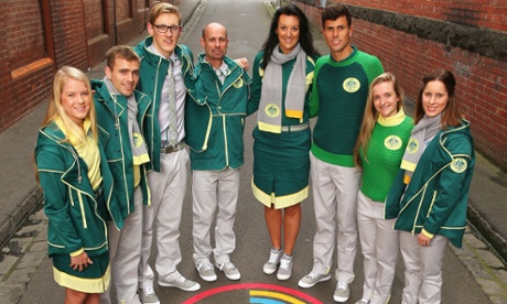 Athletes pose during the 2014 Australian Commonwealth Games team formal uniform unveiling.