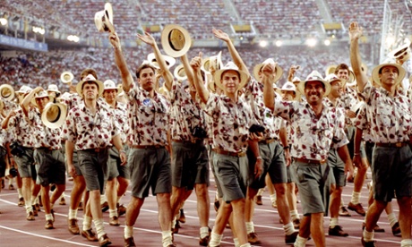25 Jul 1992:  The Australian team parade during the opening ceremony  of the Barcelona Olympic Games in Spain.