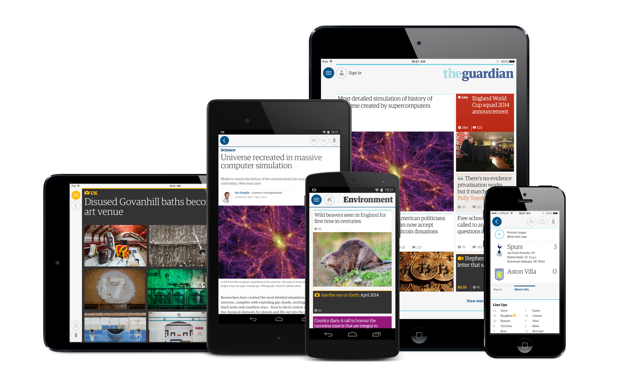 Mobile devices showing the Guardian news app 3.0
