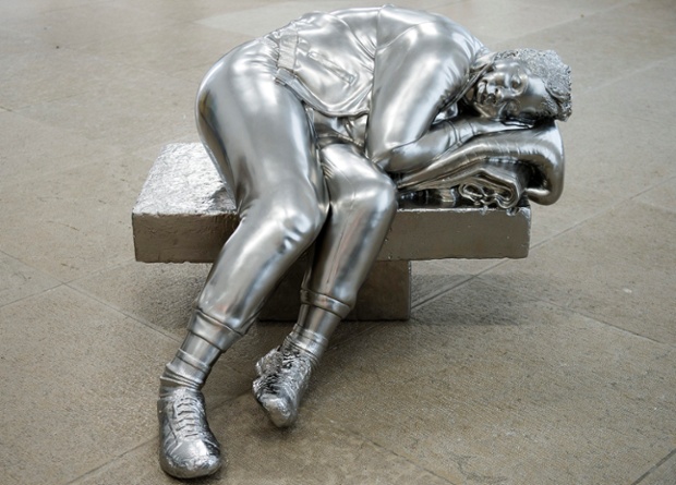 The sculpture 'Sleeping Woman' by US artist Charles Ray is on display at the Kunstmuseum in Basel, Switzerland.