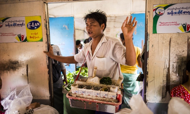 betel vendor works the Yangon Circular Train. The Yangon Circular Train is a commuter train that circles Yangon, Myanmar.