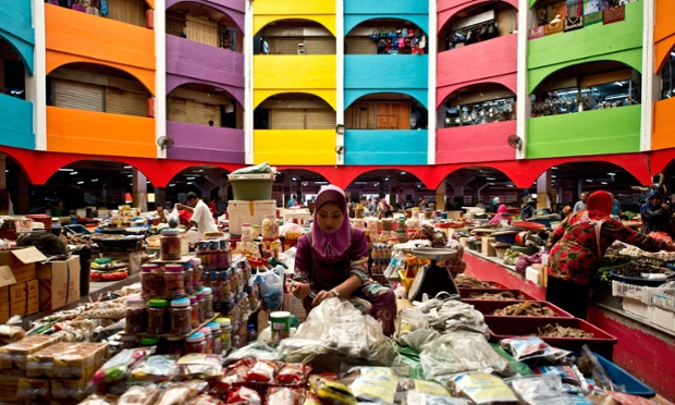 The colourful Siti Khadijah market in Kota Bharu, Malaysia - named after the Prophet Muhammad's wife, where stalls are run by largely women traders.
