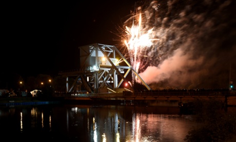 Fireworks mark the moment that Pegasus Bridge was captured by British troops on 6th June 1944, which signalled the beginning of D-Day.