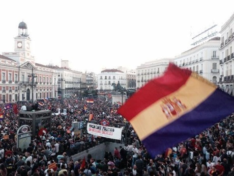 'Claims for a republic, or at least the right to decide by referendum' Puerta del Sol, Madrid, 2 June.