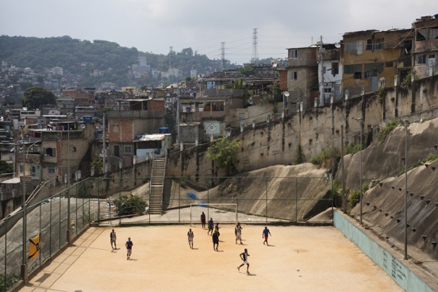 A community football pitch in the Sao Carlos favela, Rio de Janeiro, Brazil