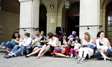 Mothers breastfeed babies at a 'breastfeed-a-thon' photocall in London
