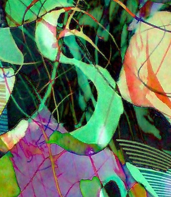 Playing with shape and space: 'using my original drawing with inks and combining with digital layering and blending techniques'.